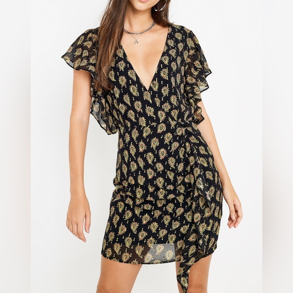 STEVIE MAY Silk Blend Star of Art Gold Paisley Mini Dress Size Small EUC